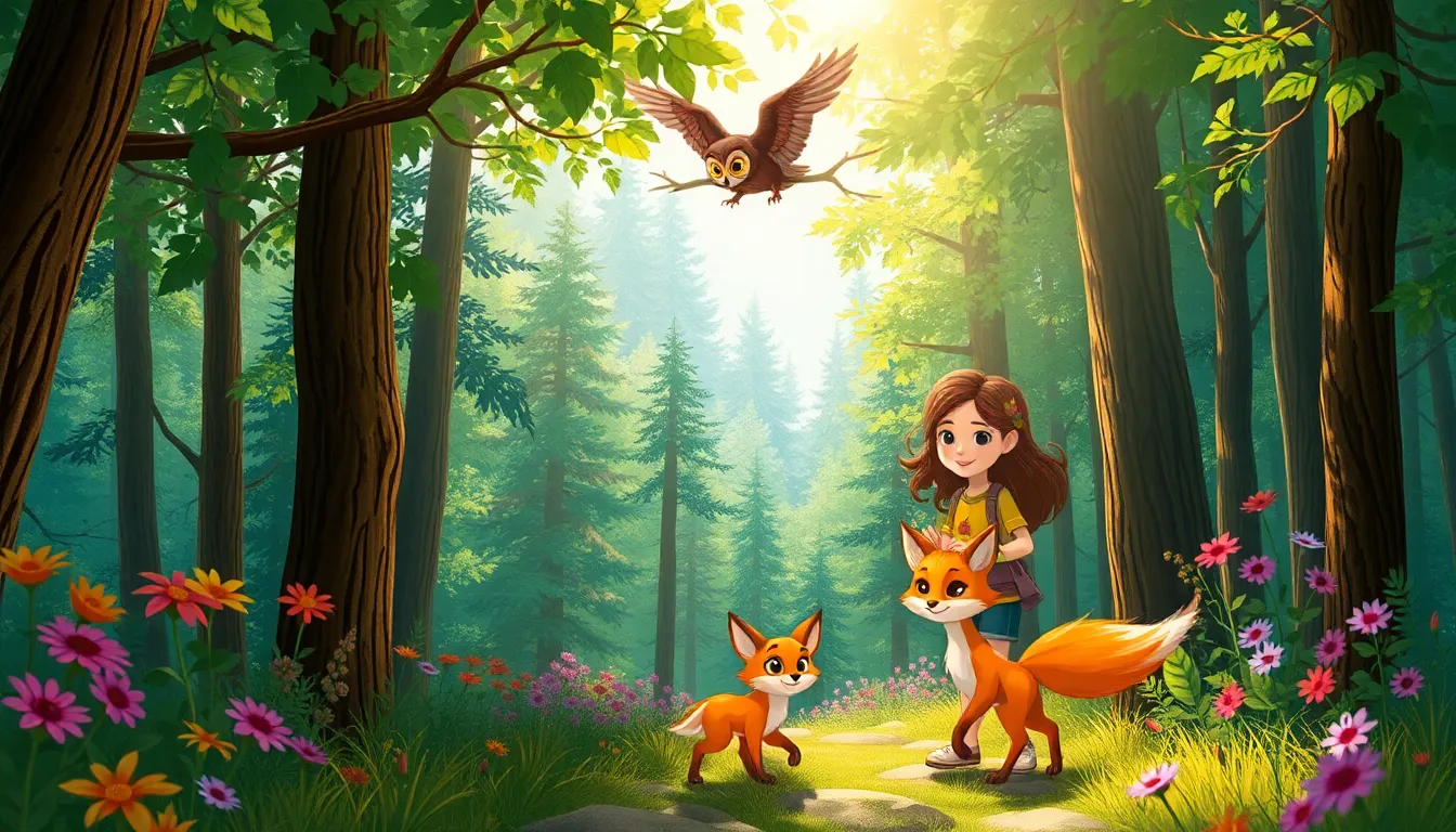 Illustration de Bella rencontrant des animaux de la forêt