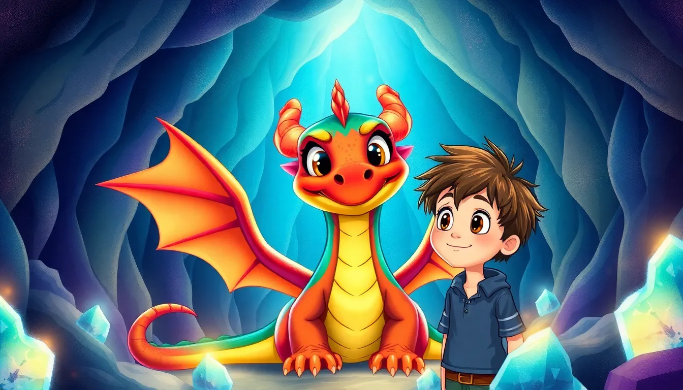 Illustration de la rencontre avec Flammio le dragon