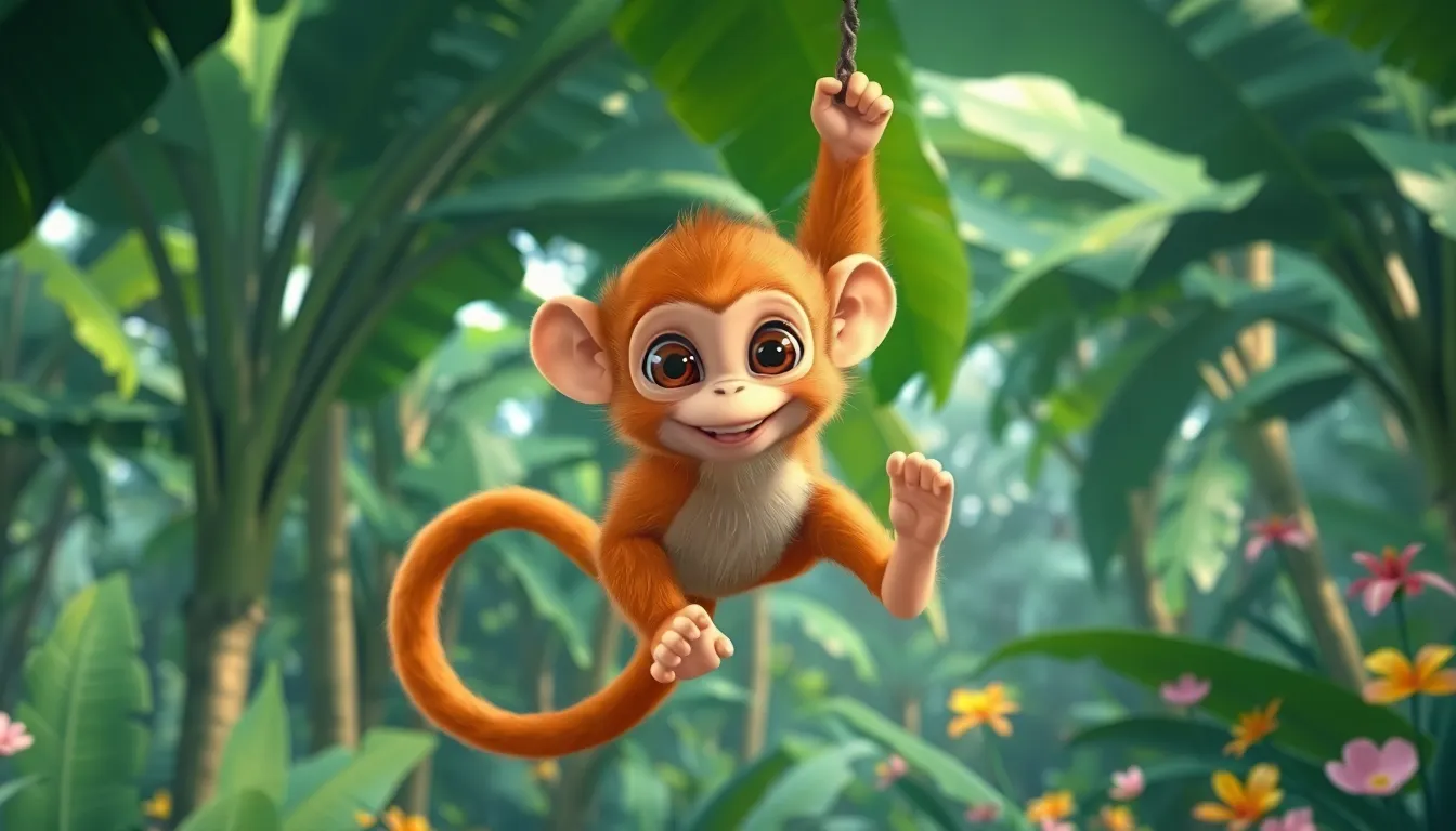 Chipo le petit singe dans la jungle luxuriante