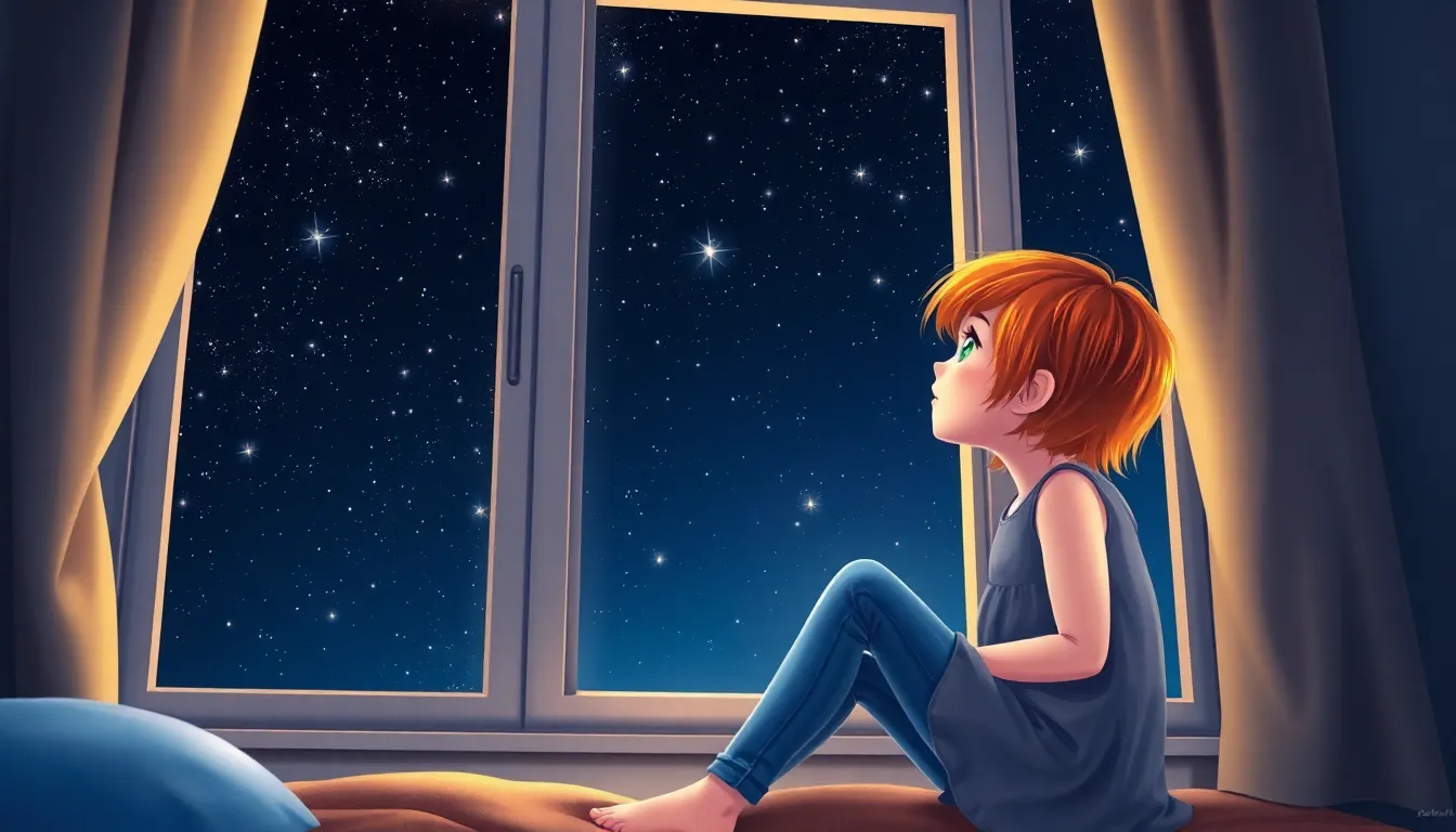 Illustration de Léa observant les étoiles