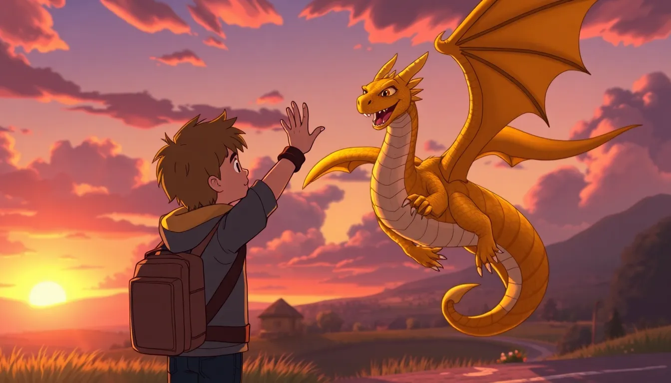 Lucas et Drago se saluant lors du coucher de soleil