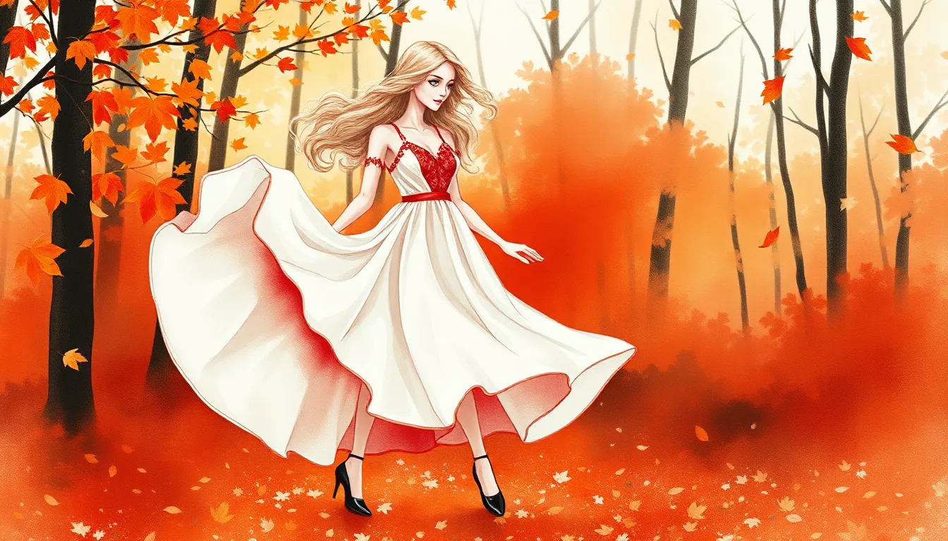 Élise dansant au milieu des feuilles d'automne
