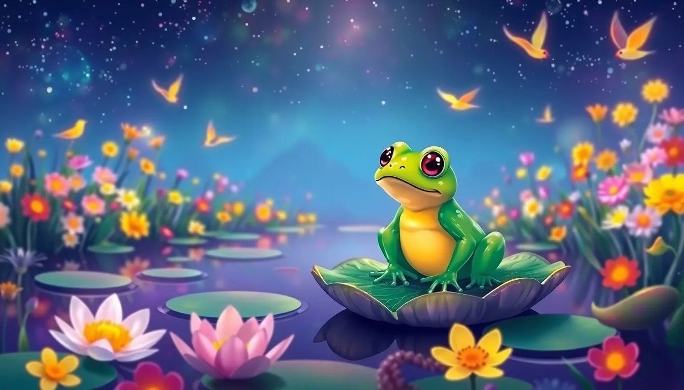 Léa la petite grenouille dans un marais coloré