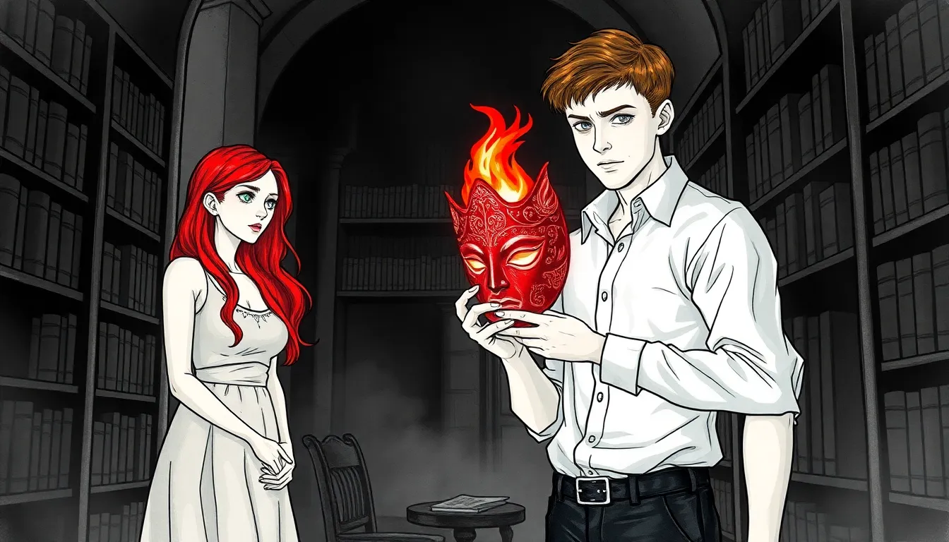 Le masque de feu mystérieux, orné de motifs incandescents