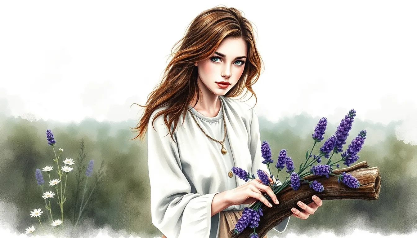 Claire dans la campagne, entourée de plantes et fleurs sauvages, respirant profondément les odeurs de son enfance.