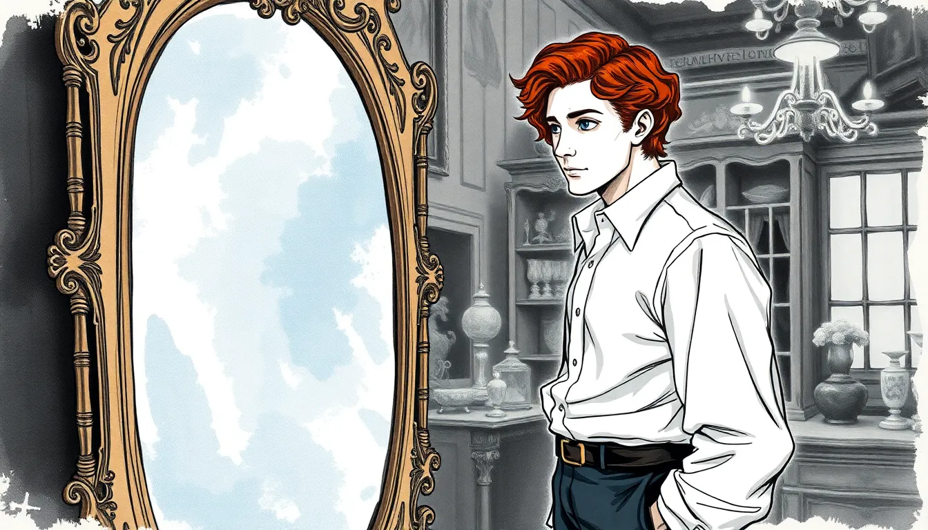 Illustration du miroir ancien et mystérieux dans la boutique d'antiquités