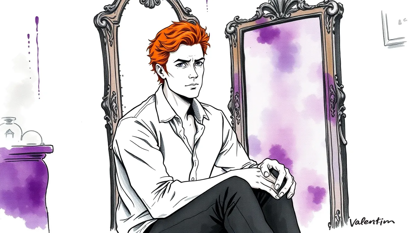 Illustration de l’introspection de Valentin devant le miroir