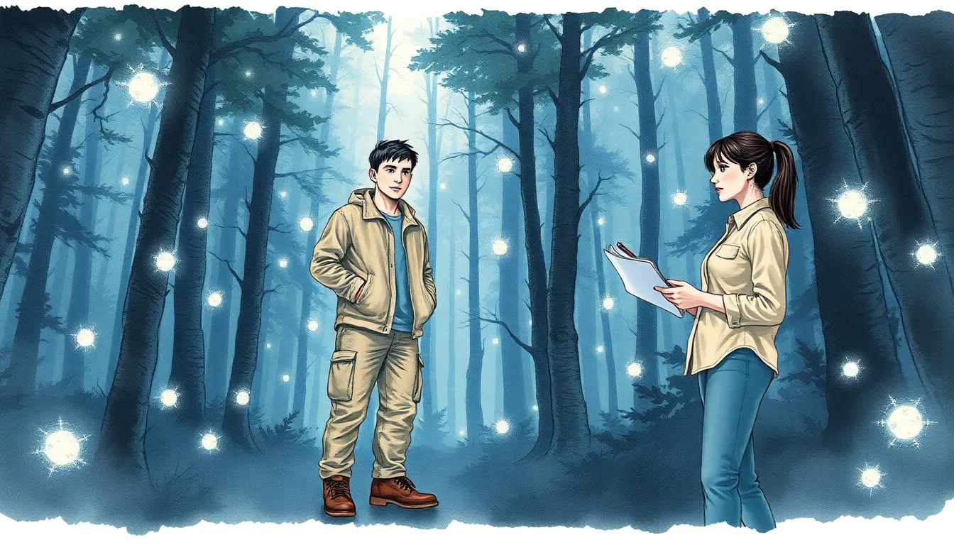 Forêt mystérieuse aux lumières dansantes