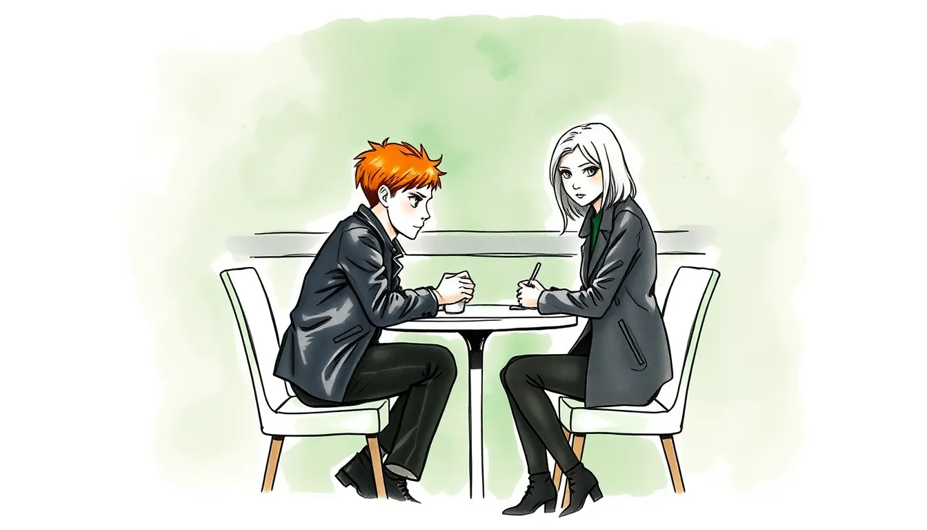 Antoine et Claire dans un café discret discutant du secret gouvernemental
