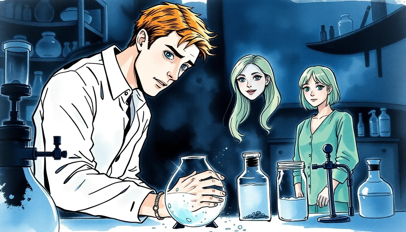 Rémy et Claire découvrant les larmes du temps dans le laboratoire à Paris