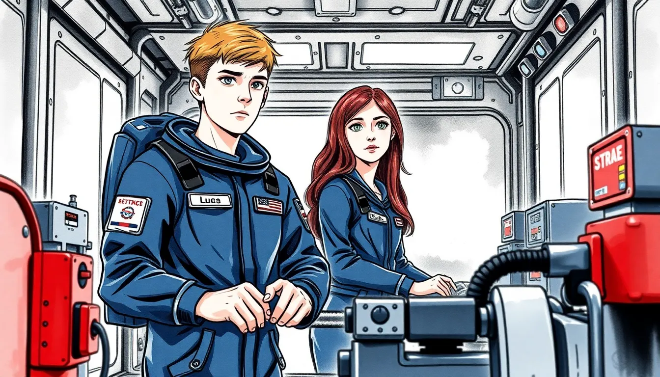 Lucas et Sophie à l'académie spatiale en pleine formation intense