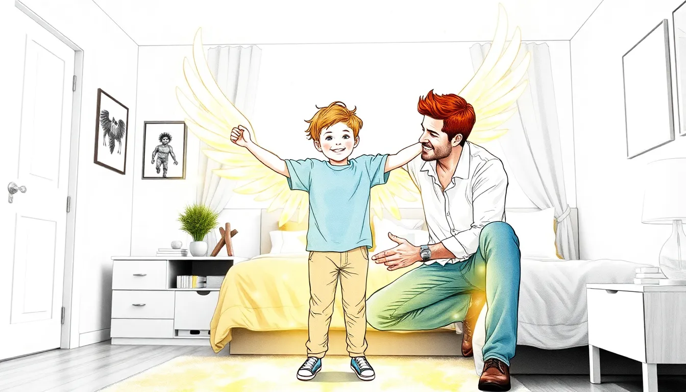 Alexandre entouré d'ailes lumineuses symbolisant la liberté de son imagination