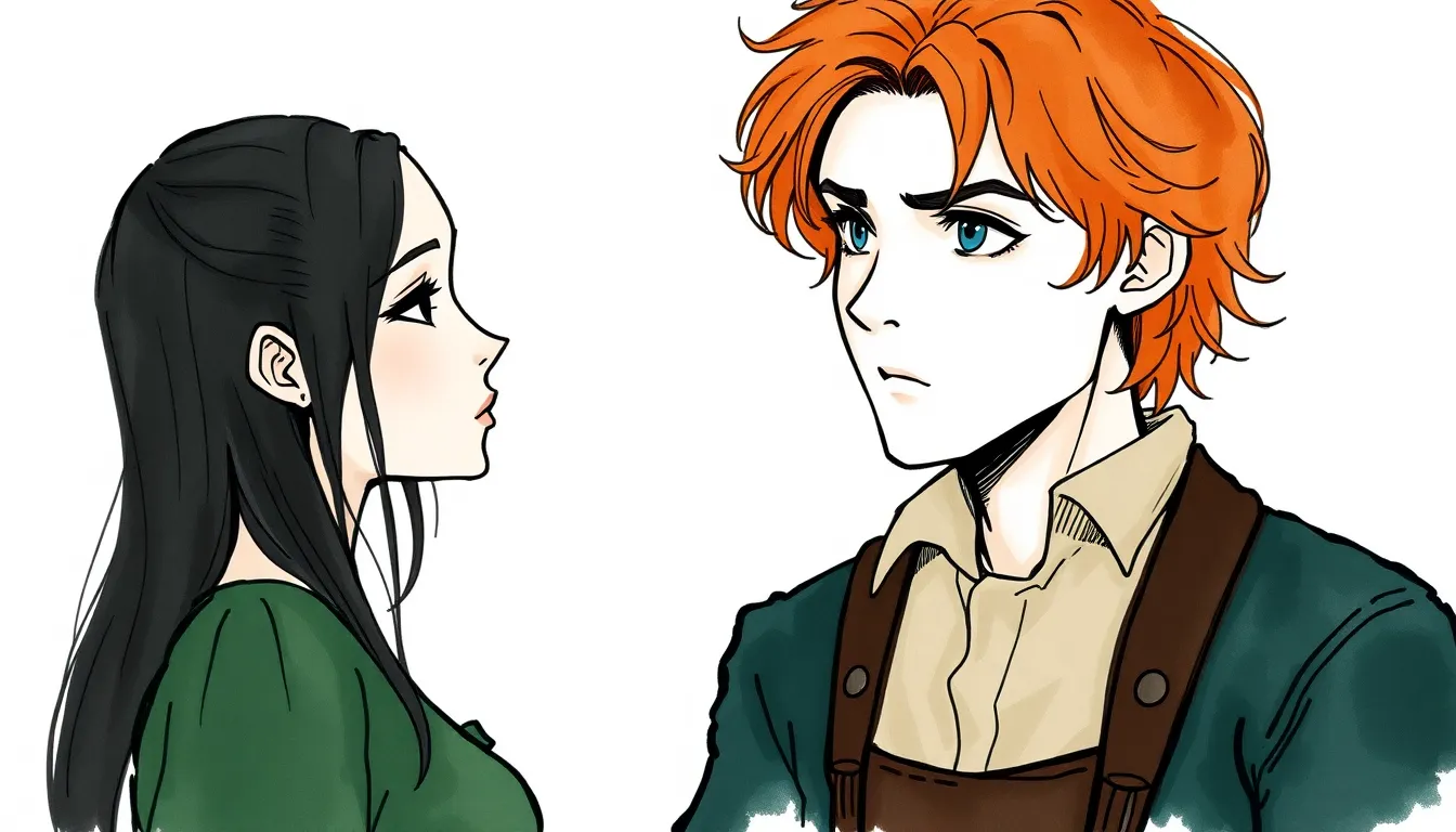 Illustration de la rencontre entre Antoine et Elise au bord de la rivière magique