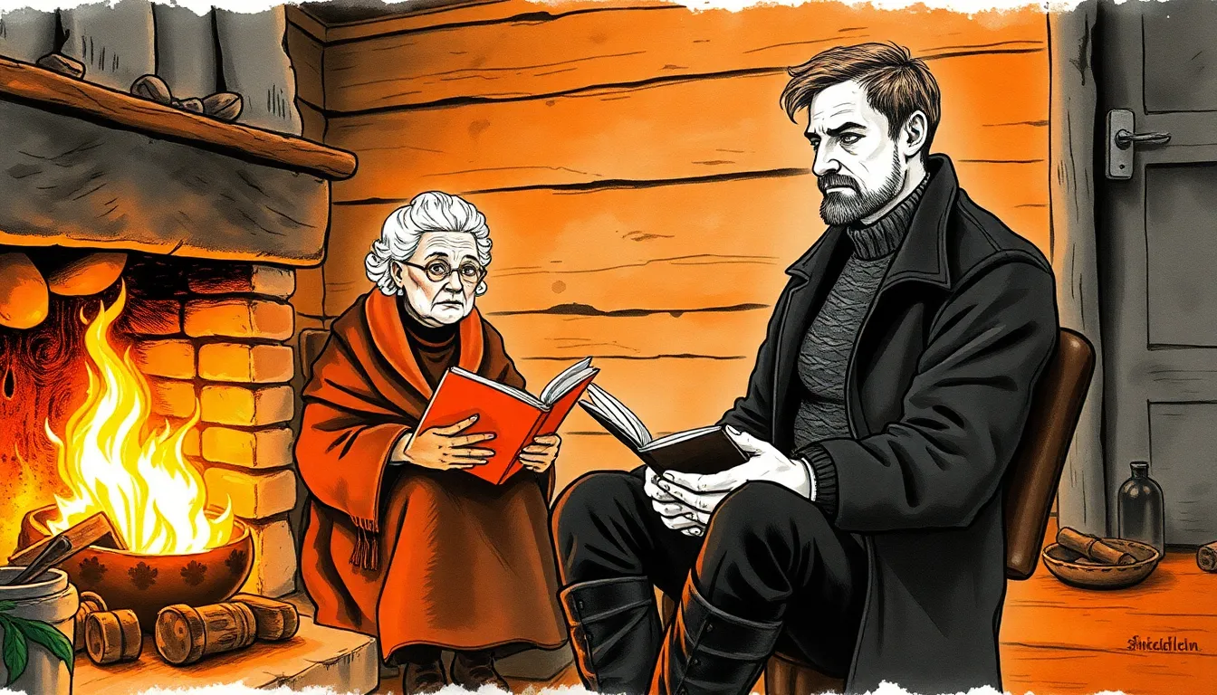 Illustration d'Elise racontant une légende près du feu