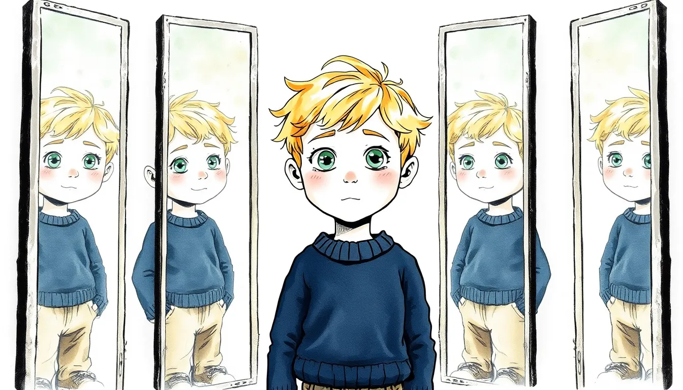 Thomas contemplant ses multiples reflets dans le labyrinthe de miroirs