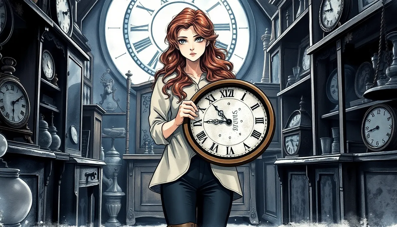 Emma découvre une horloge ancienne dans une boutique d'antiquités