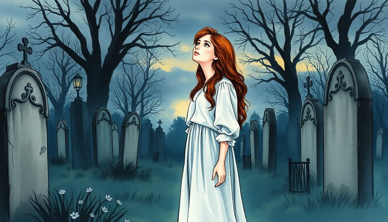 Éloïse dans le vieux cimetière au crépuscule