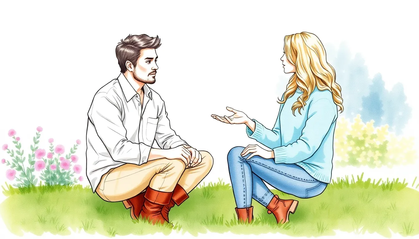 Antoine et Clara dans un jardin, communiquant dans le silence paisible