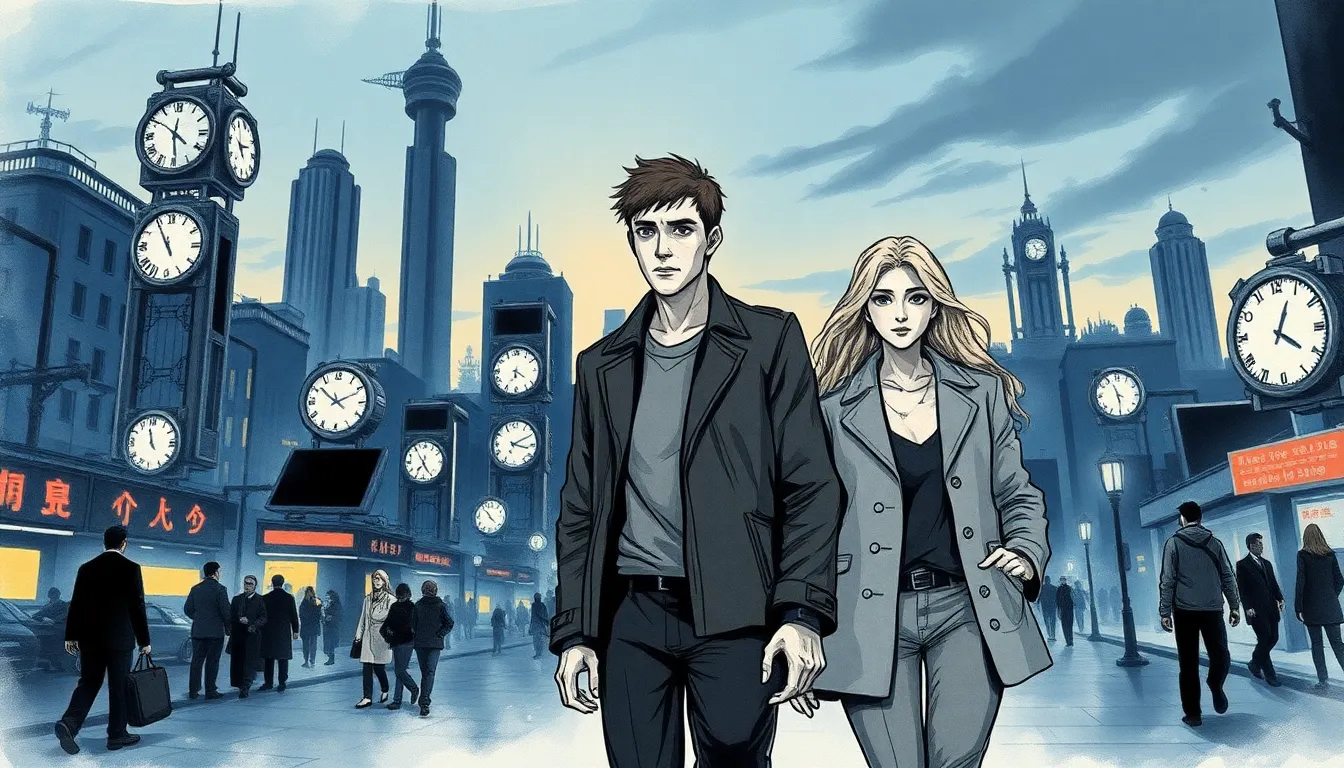 Illustration d'une ville dystopique où le temps est une monnaie