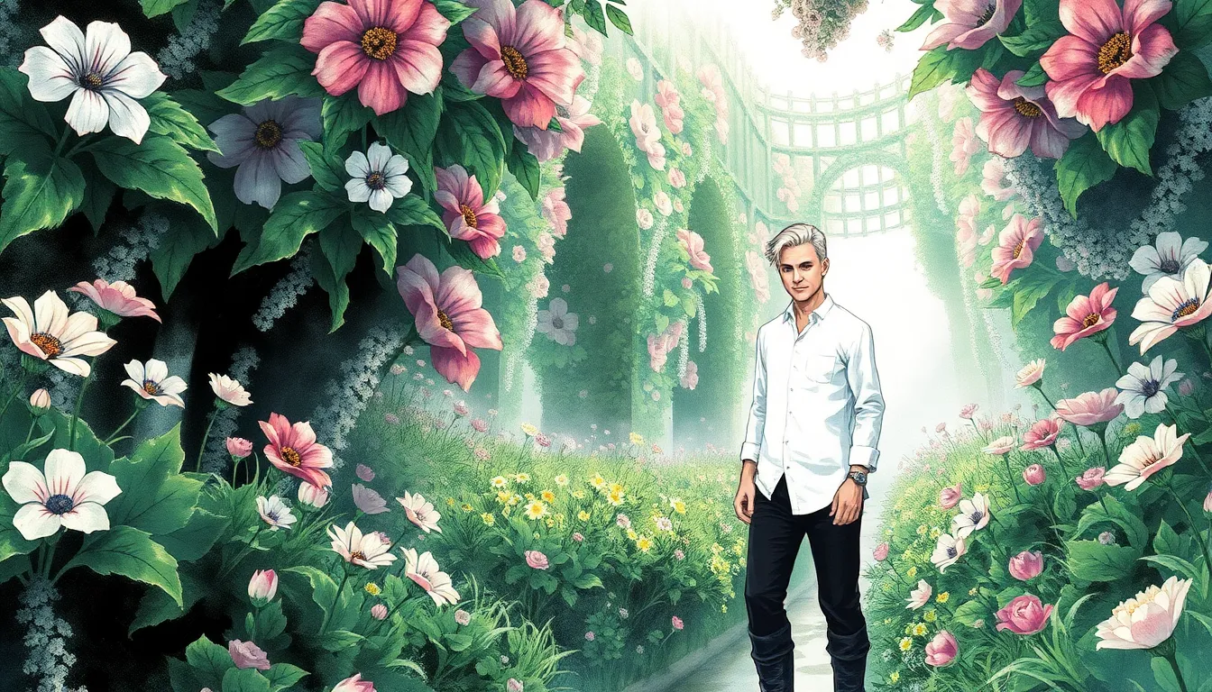 Illustration du jardin suspendu aux fleurs luminescentes