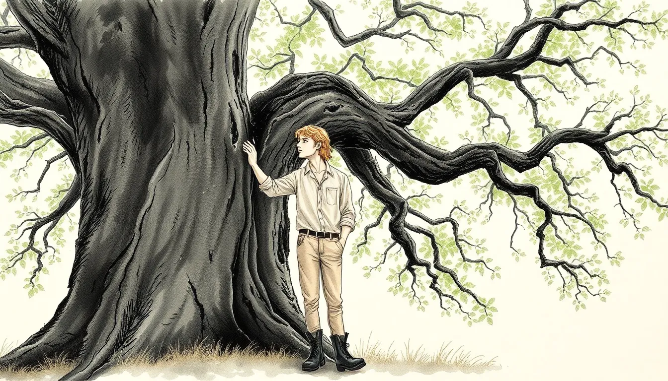 Antoine près d'un vieux chêne aux feuilles bruissant sous la brise légère