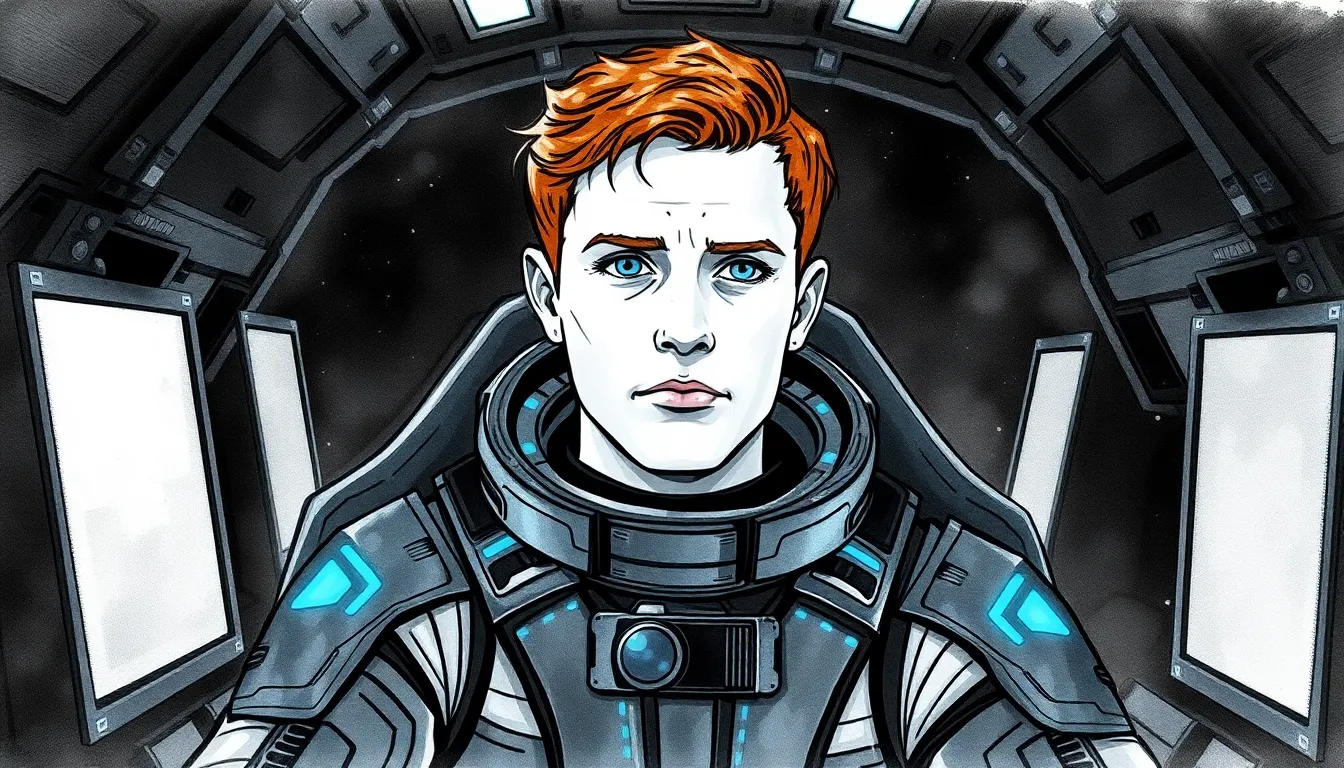 Alexandre seul dans le cockpit de son vaisseau spatial, plongé dans une profonde introspection.