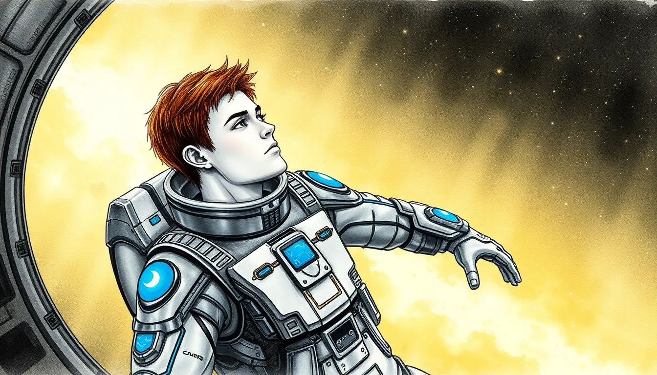 Alexandre flottant dans l'espace, contemplant l'infini étoilé