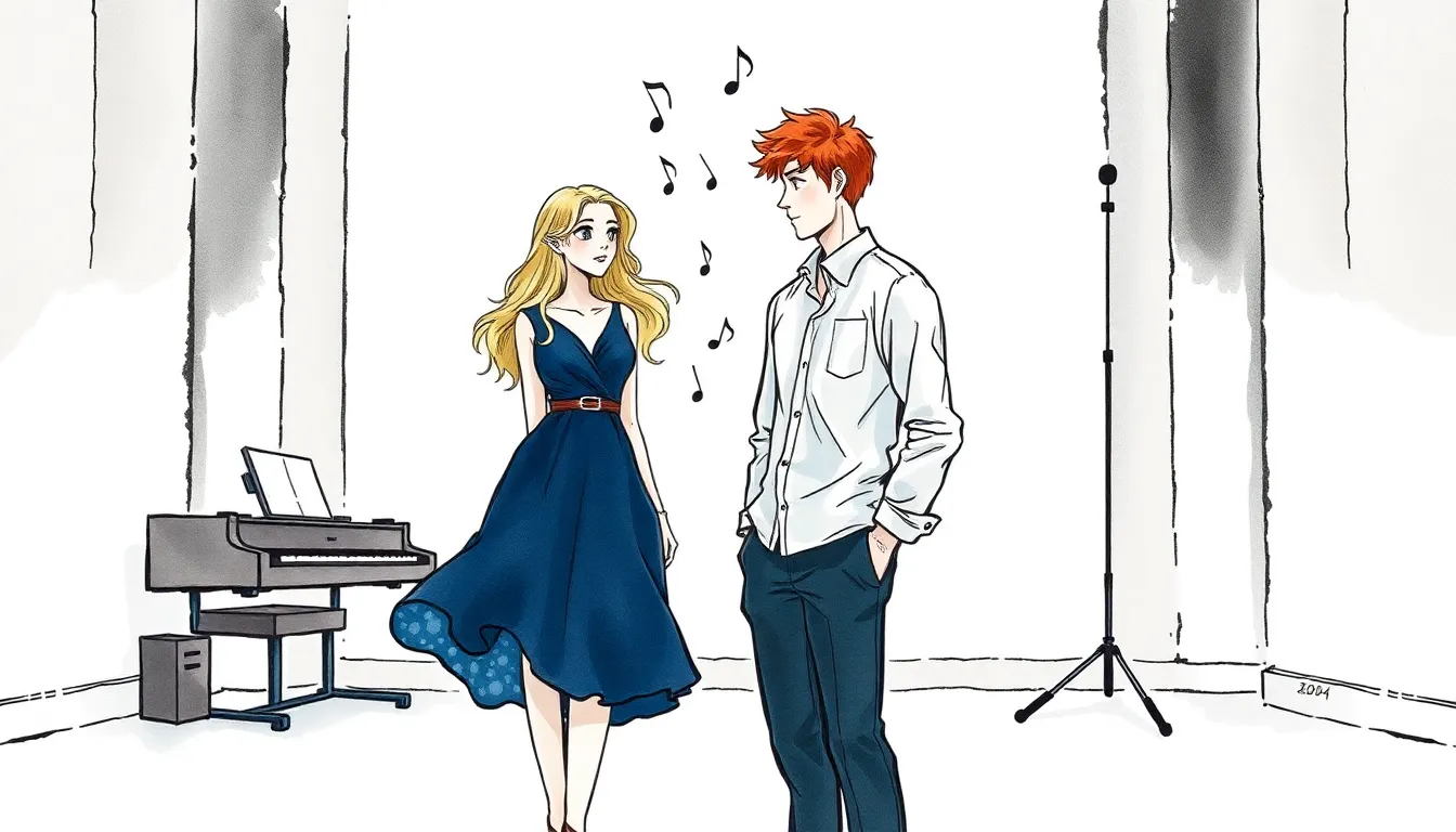 Noah et Clara dans une salle de musique, premier échange musical