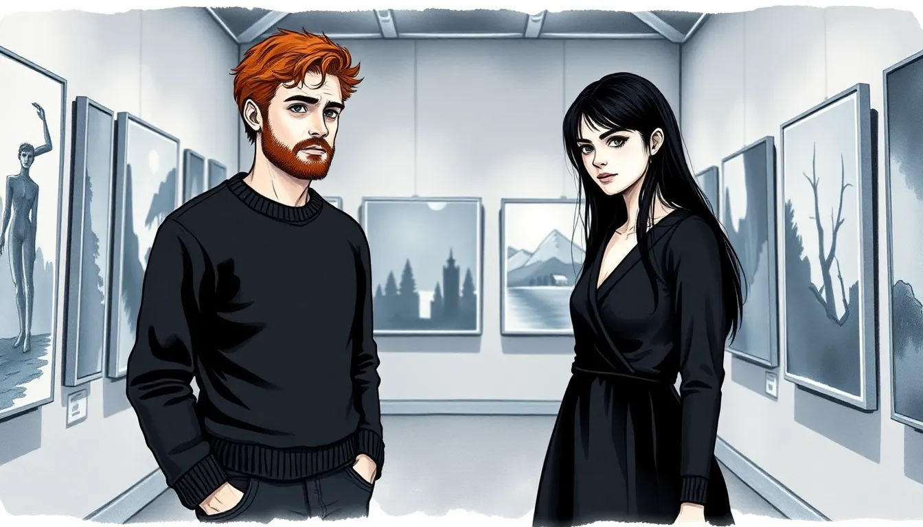 Illustration de la rencontre entre Lucas et Marie dans une galerie d’art moderne