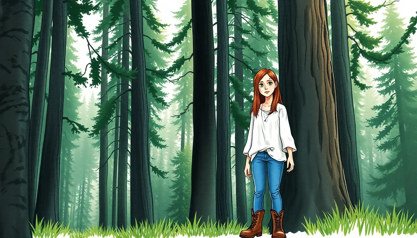 Éloïse à l'orée de la forêt dense et mystérieuse, émerveillée et curieuse