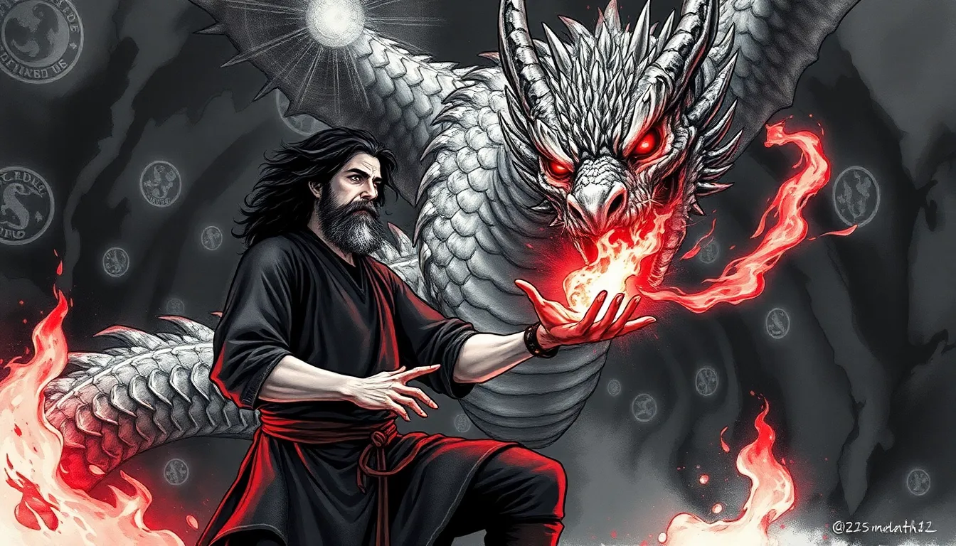 Illustration d'Alaric s'entraînant sous la tutelle d'Eldrith, le dernier dragon