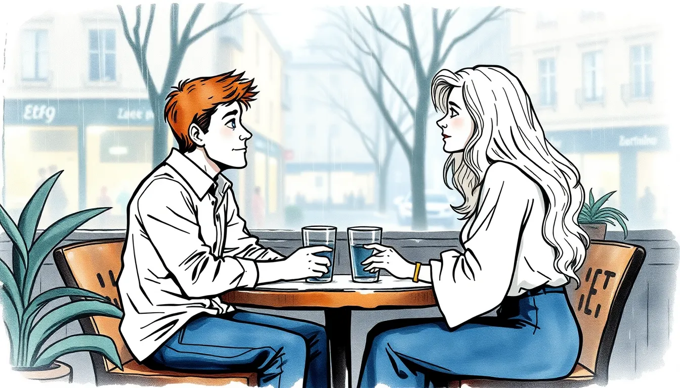 Julien et Camille se rencontrent dans un café lors d'une journée pluvieuse