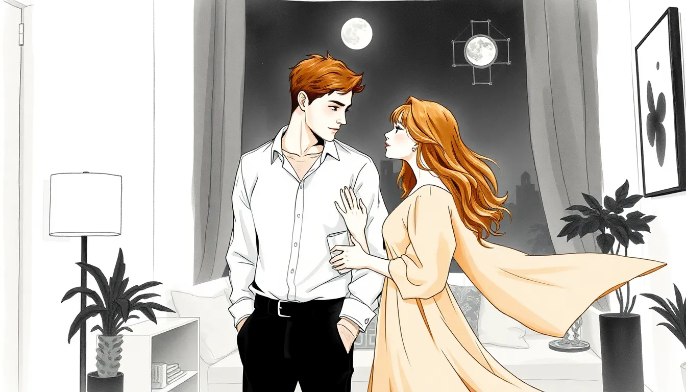 Alexandre et Claire sous la lune dans un appartement parisien moderne
