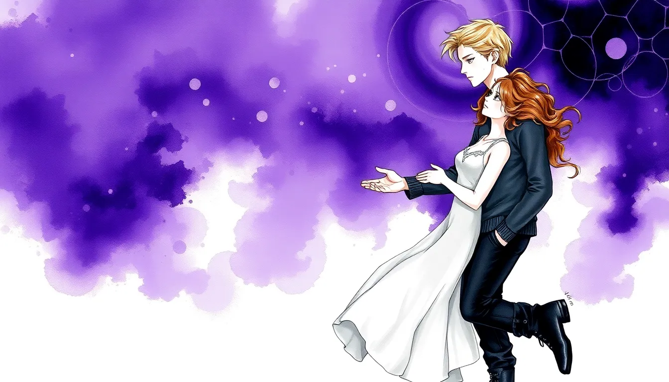 Illustration du rêve d'Alexandre et Elise avec un voile violet symbolisant la vulnérabilité et la connexion émotionnelle