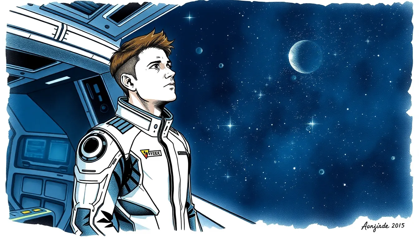 Illustration du départ d'Alexandre vers l'inconnu interstellaire