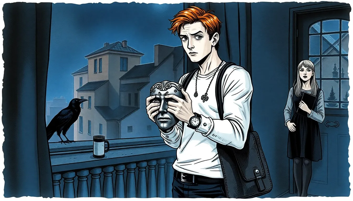 Illustration du chapitre 1 : Alexandre tenant le masque dans son appartement, entre émerveillement et malaise