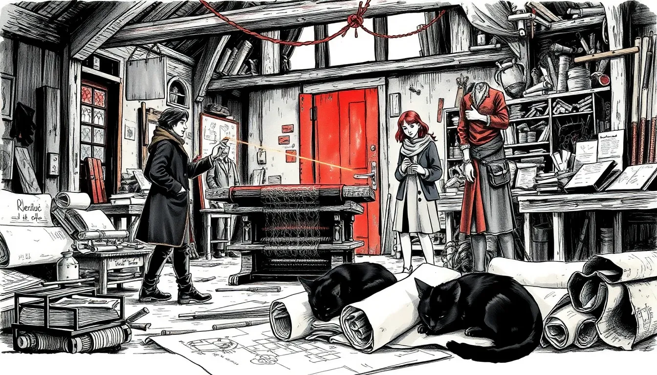 Illustration de l'atelier où l'on tisse des portes à partir d'idées