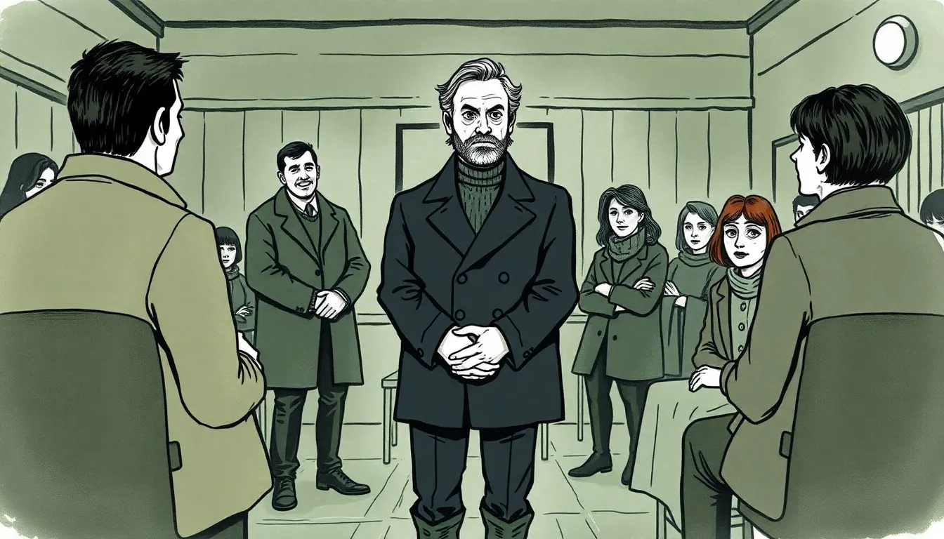 Illustration de la réunion communautaire où Julien écoute, accompagné de Claire