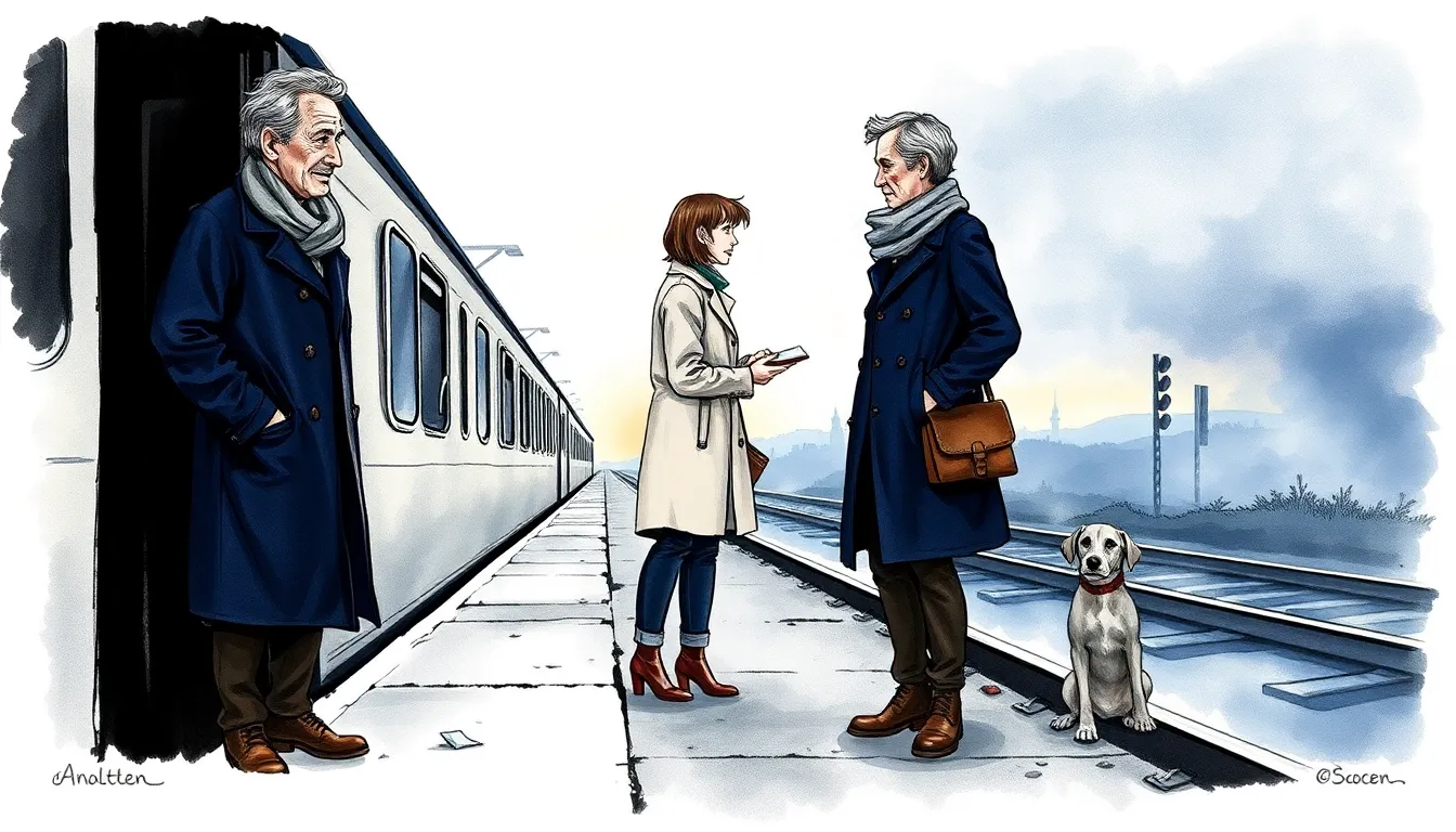 Antoine sur un quai de gare, préparant son départ au petit matin