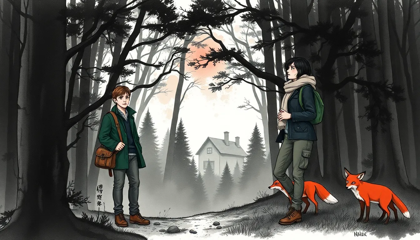 Illustration de la forêt où les illusions fragmentent la perception de Julien et Maya
