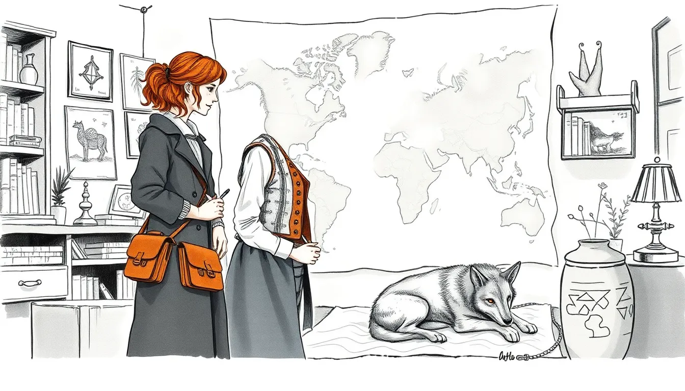 Illustration d'Elise composant une carte symbolique entourée de visiteurs