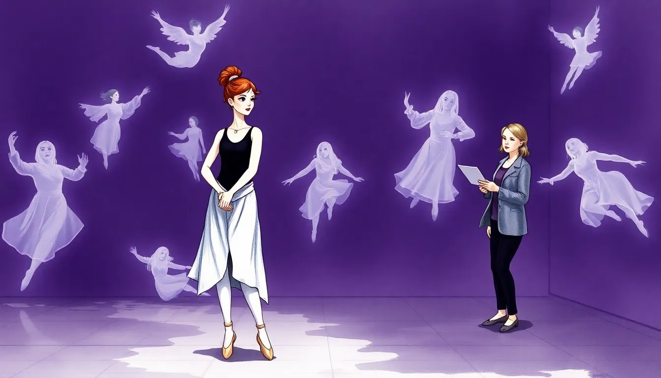 Illustration de Clara entourée de souvenirs de scènes passées