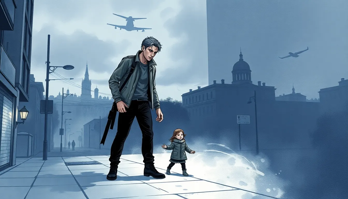 Illustration des premières ombres à Calista, Adrien sauvant une enfant, Lise observant une lueur résiduelle