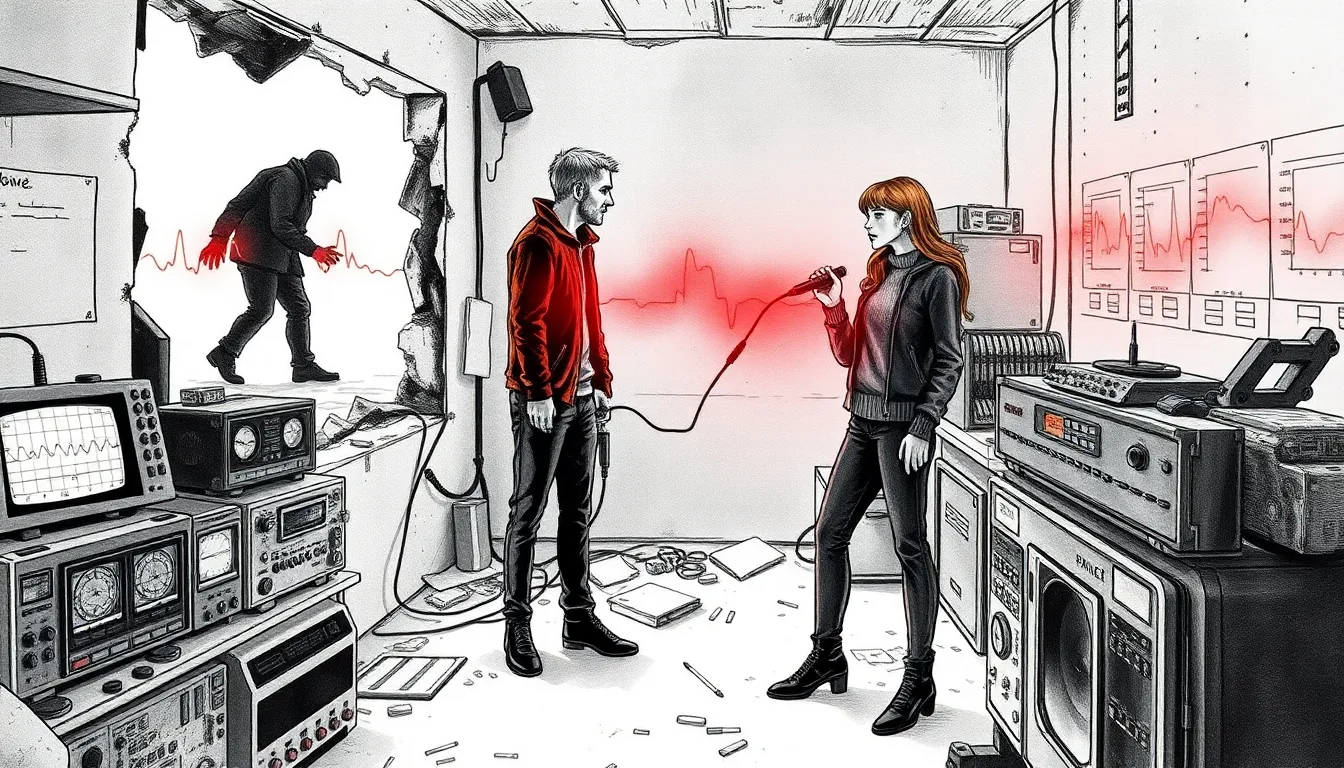 Illustration du laboratoire improvisé et des recherches sur les ombres extraterrestres