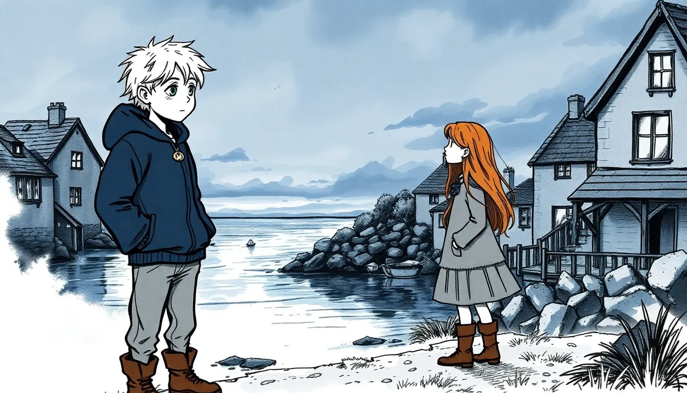 Illustration : enfants au port d'Aveline sentant le vent étrange