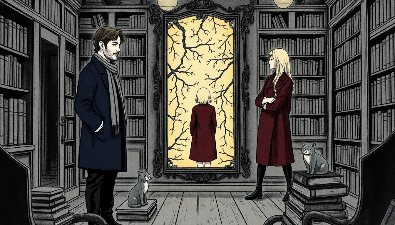 Illustration du miroir reflétant des chemins en forme de feuilles