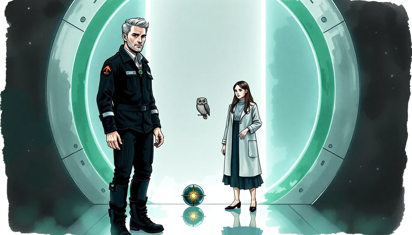Adrian face au miroir, partagé entre l'infini lumineux et la station sombre