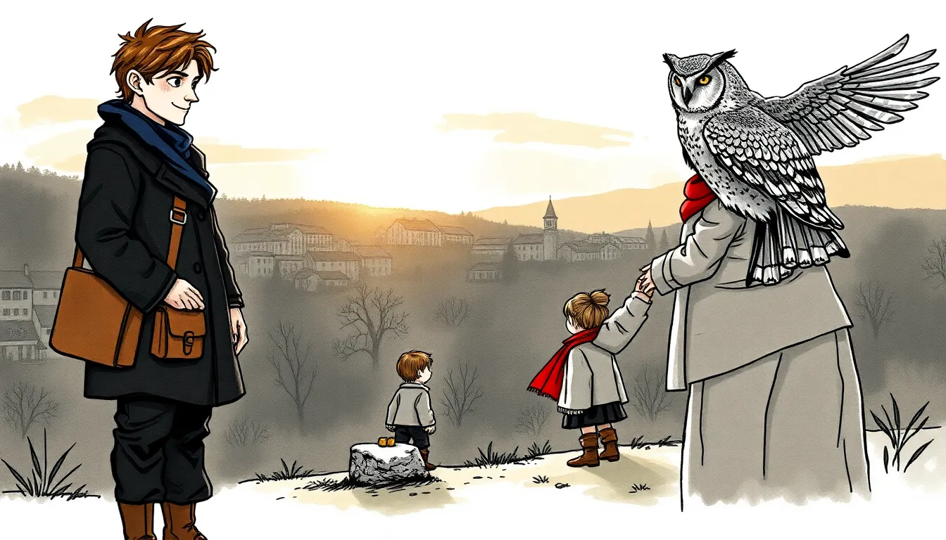 Cérémonie à l'aube : enfants et communauté autour de pierres, mentor observant avec fierté