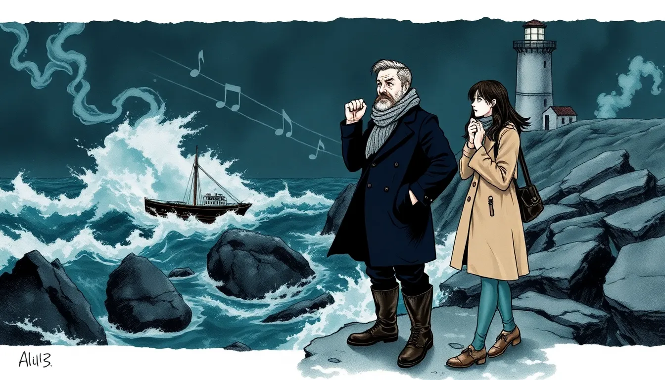 Illustration de la tempête et du phare répondant à la mer