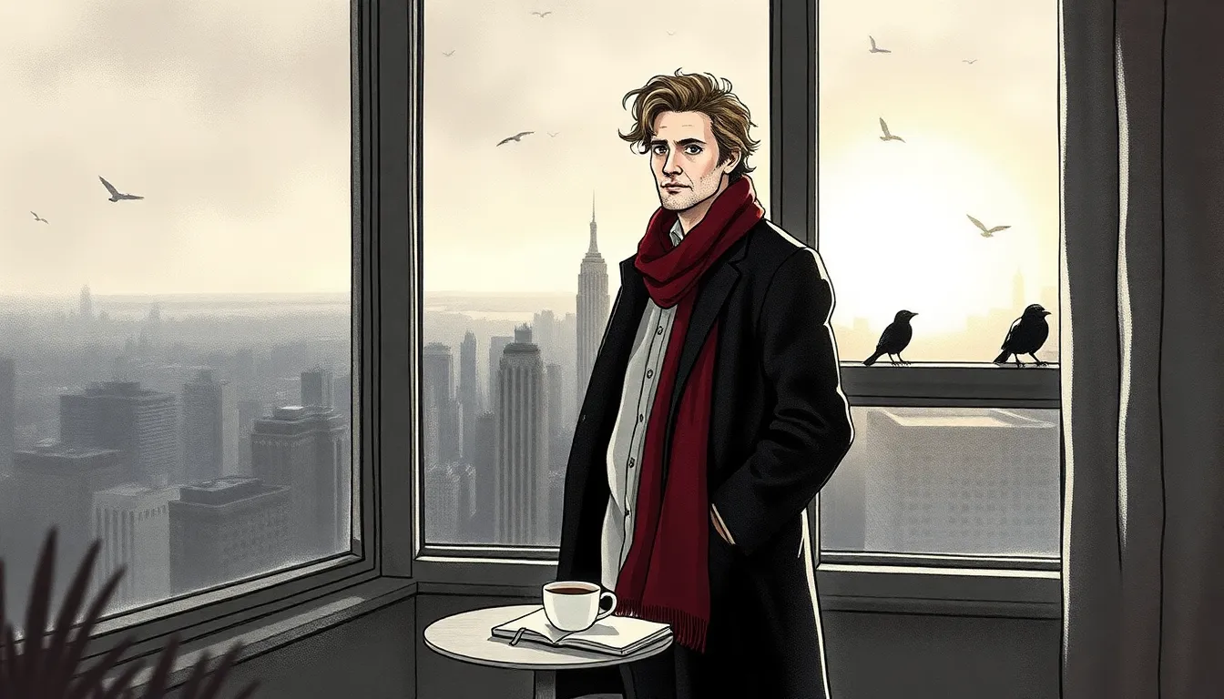 Illustration de Gabriel Moreau debout près d'une fenêtre au petit matin, ressentant un silence profond